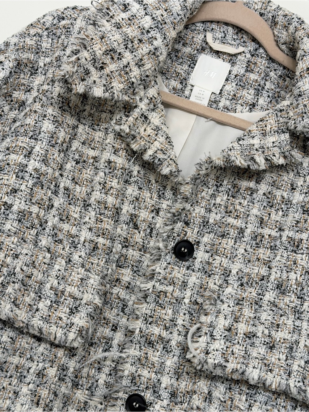 H&M Cream and Gray Tweed Blazer with Black Buttons